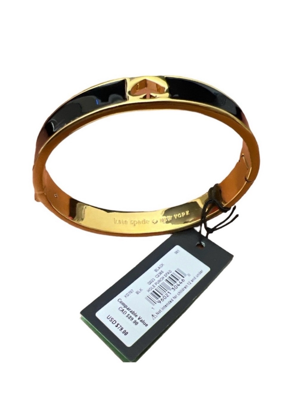Kate Spade New York NWOT Black & Gold Hinged Bangle - Picture 5 of 5